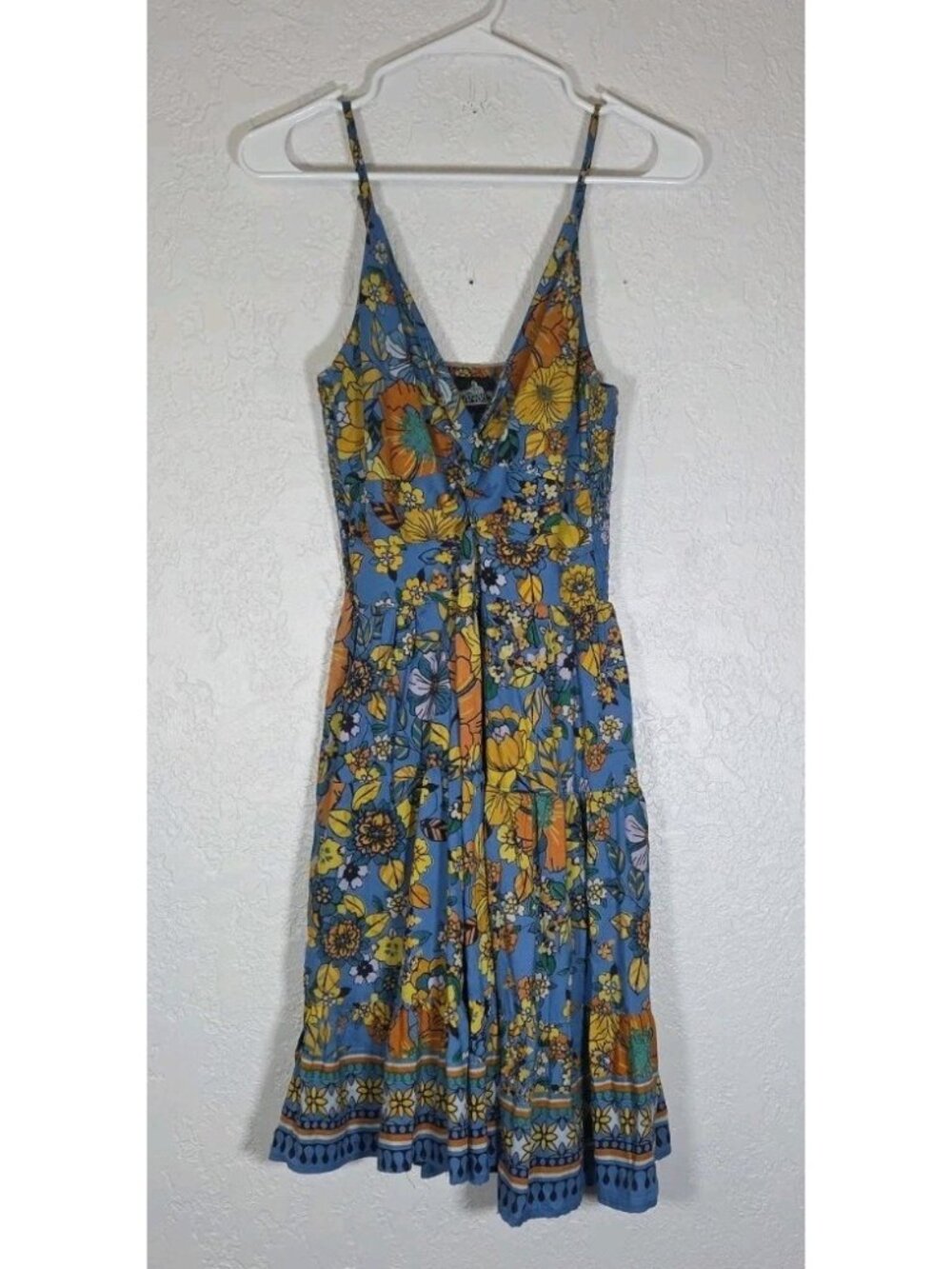 Angie Mini Twist Front Dress Spaghetti Straps Sundress Floral Size Small